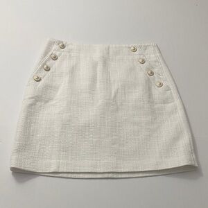 LOFT Cream Tweed Mini Skirt with Button Detail